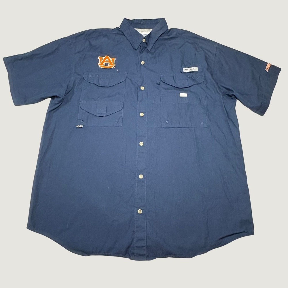 Columbia PFG Shirt Mens Large Navy Auburn Tigers Fishing Button Down Vented NCAA